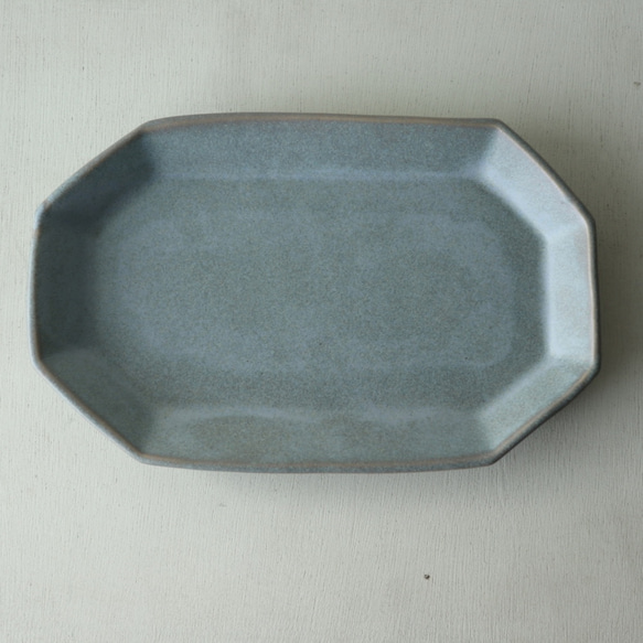 八角皿（長）（ブルーグレー） 1枚目の画像