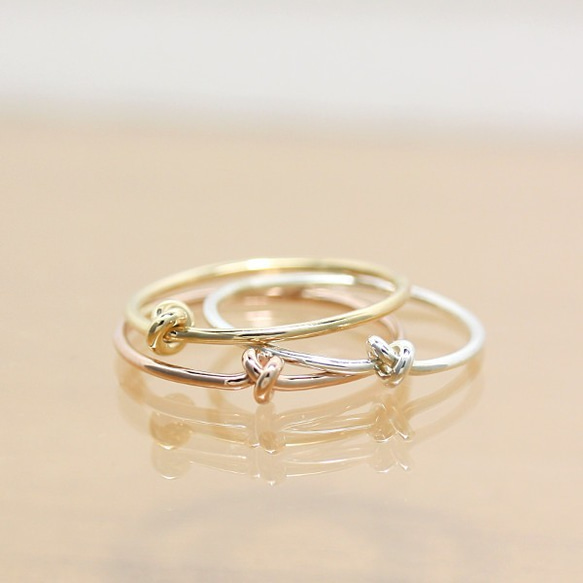 14kgf＊ほんのりピンク＊つぶらな結び＊リング【金】rose-gold knot ring/14kgf 4枚目の画像