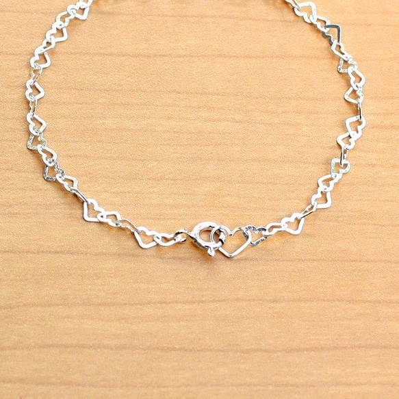 ＊silver925＊ハートがいっぱい＊ブレスレット【銀】flat heart chain bracelet 4枚目の画像