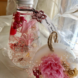【母の日】春色ピンクニゲラ 桜 のハーバリウム とアロマワックスバー サシェのセット #4 フラワー ギフト 1枚目の画像