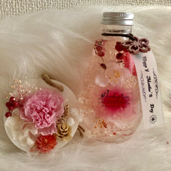 【母の日】カーネーション ミルフィーユ ピンクロゼ 桜 ハーバリウム と アロマワックスバー サシェのセット #15 1枚目の画像