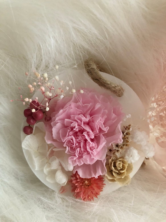 【母の日】カーネーション ミルフィーユ ピンクロゼ 桜 ハーバリウム と アロマワックスバー サシェのセット #15 2枚目の画像