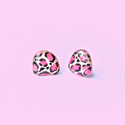 粉紅色豹紋 - 手作手繪耳環/防過敏鋼針/可改夾式 第1張的照片