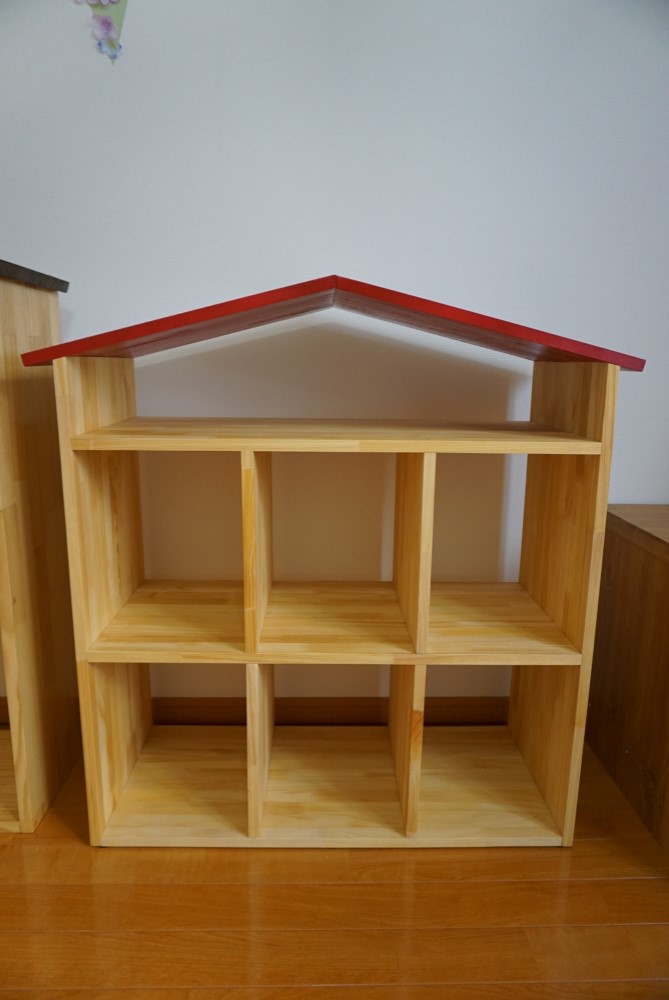 木製家型本棚 赤い屋根 6収納 1.5坪 ハンドメイド・手芸 木製家型本棚 赤い屋根 6収納