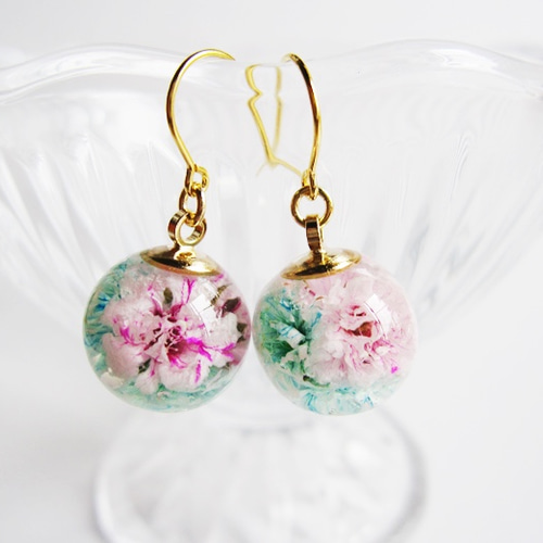 受注制作】桜空ノ花球ピアス ピアス（フック・チェーン） 地球ノカケラ