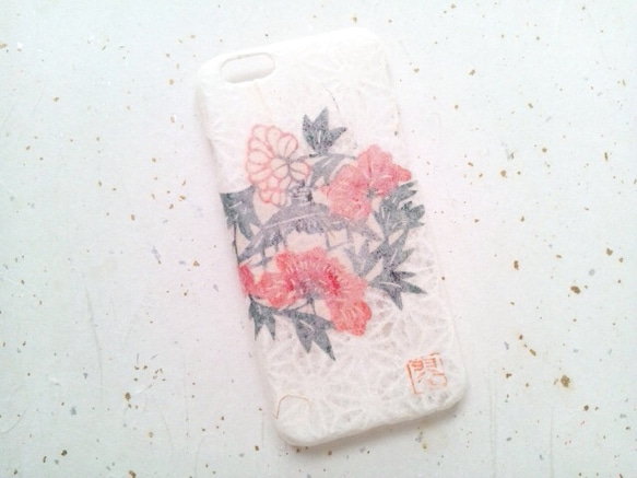 型號兼容！&lt;&lt;定制&gt;&gt; Wacon Yuzen日本紙iPhone保護套[麻葉x紅花牡丹] 第1張的照片