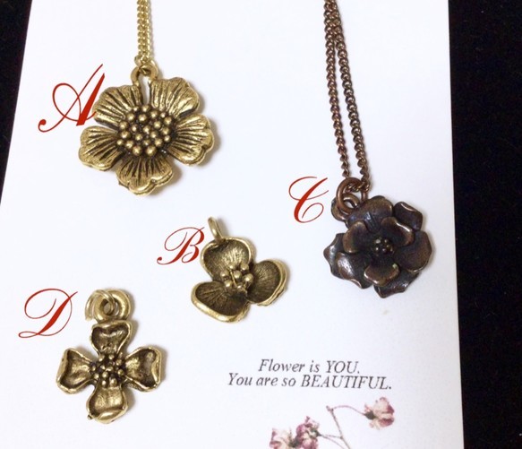 【限定数】Aボタニカルflowers花フラワーチャームネックレス真鍮アメリカンピューターPewter 4枚目の画像