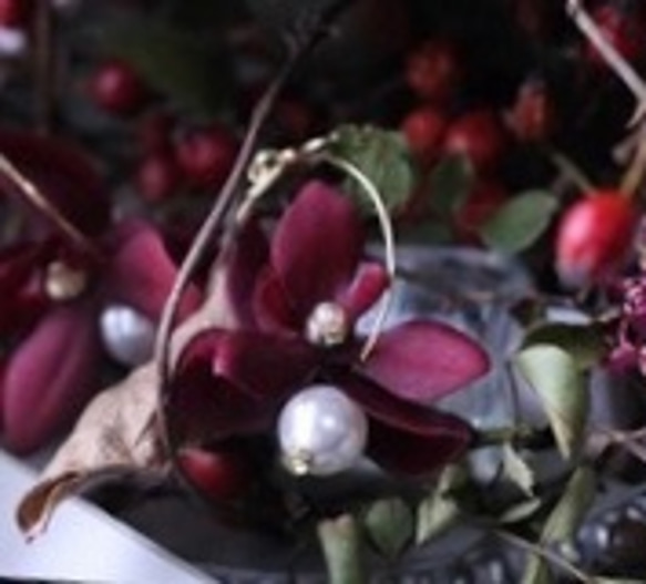 ◆【Creema Limited】花朵耳環·耳環迷你蘭花迷你蘭花·波爾多波爾多 第1張的照片