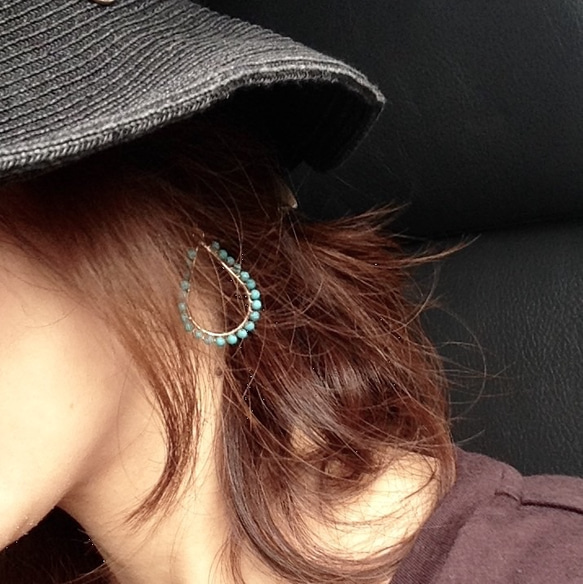 綠松石[12月生日石] [14kgf] TurquoiseTearS耳環（耳環） 第3張的照片