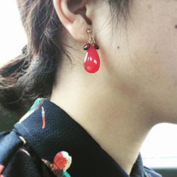 ◆紅色草莓紅色耳環[一月誕辰] [石榴石] ThreePetal花瓣 第1張的照片