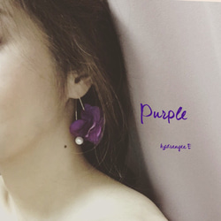 ◆Purpleパープル系【フラワーピアスHydrangea ハイドランジア紫陽花-Chain】 2枚目の画像