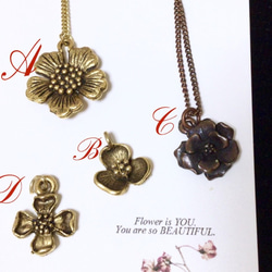 ◆ﾗｽﾄ1【限定数】 Eボタニカルflowers花チャームネックレス真鍮アメリカンピューターPewter 5枚目の画像