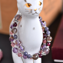 紫玉髓+紫鈦晶+堇青石+石榴石+貓眼月光石純銀手鍊 第6張的照片