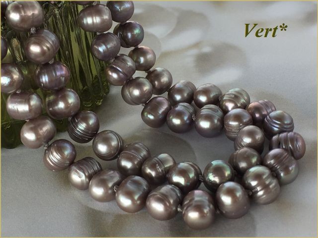 《受注品》パープルグレー縞入りポテト淡水パールグリフィン（グレー）ロングネックレス（80）