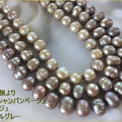 Sold《受注品》グレージュ縞入りポテト淡水パールグリフィン（ベージュ）ロングネックレス（80） 7枚目の画像