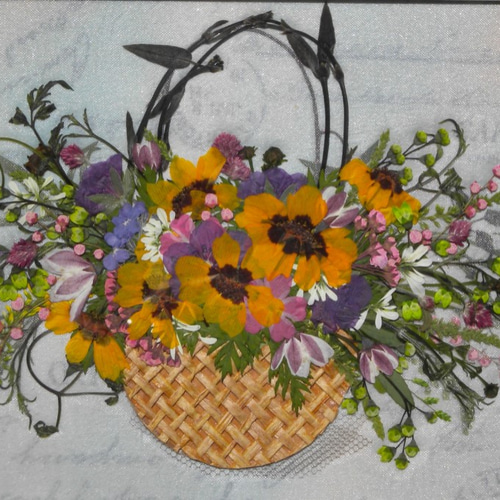 押し花アート 花かごデザイン1(押し花絵） その他アート 明日果