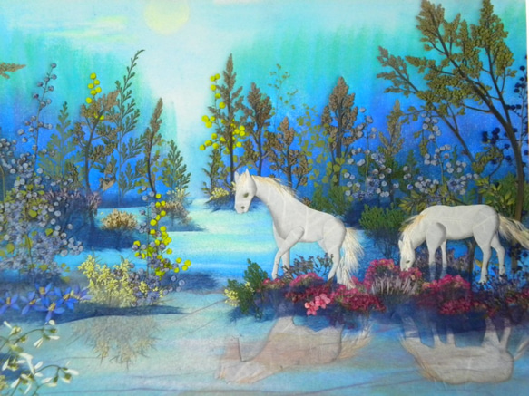 白い馬 押花絵 絵画 明日果 通販 2811051｜Creema(クリーマ)