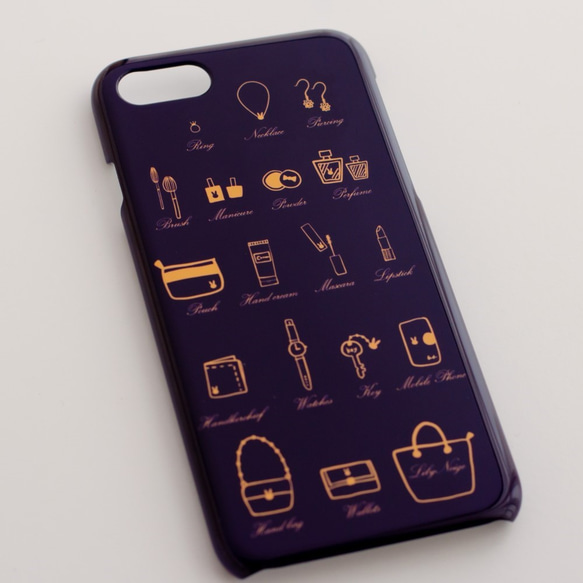 かわいい小物を集めました‐イラストスマホケース iPhone アンドロイド　対応　うさぎ　バッグ　リップ　チーク　ポーチ 2枚目の画像