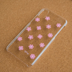 お花とうさぎのクリアなスマホケース　桜色　ピンクとホワイト選べます 2枚目の画像