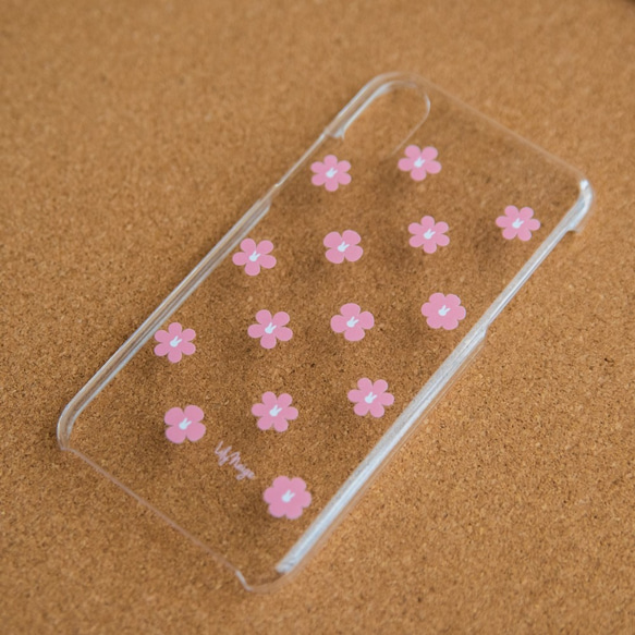 お花とうさぎのクリアなスマホケース　桜色　ピンクとホワイト選べます 2枚目の画像