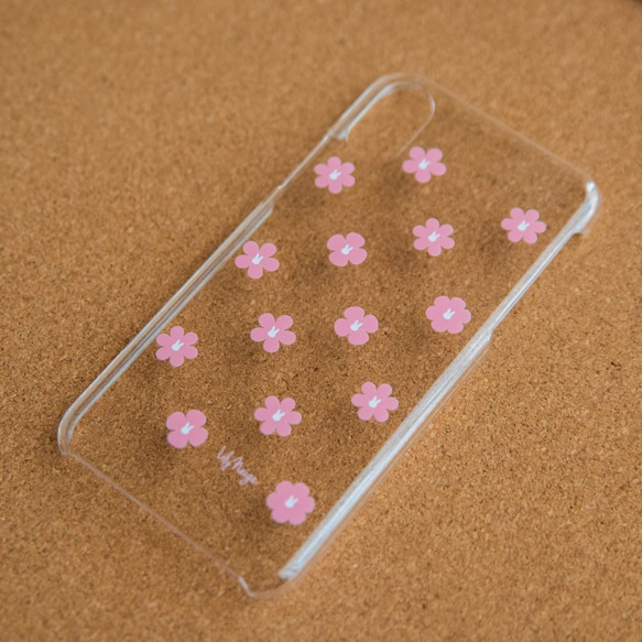 お花とうさぎのクリアなスマホケース　桜色　ピンクとホワイト選べます 2枚目の画像