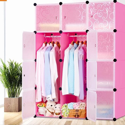 組立て式クローゼット おしゃれ ピンク 棚 収納 クローゼット 組み立て式 DIY 収納ボックス 衣装ケース 4段4列14