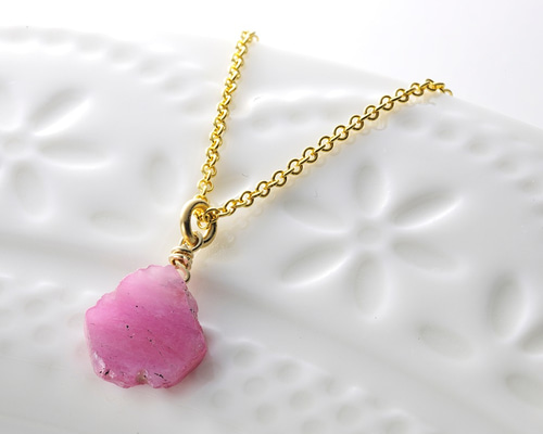 ピンクサファイア スライスタンブル ネックレス K14GF ネックレス