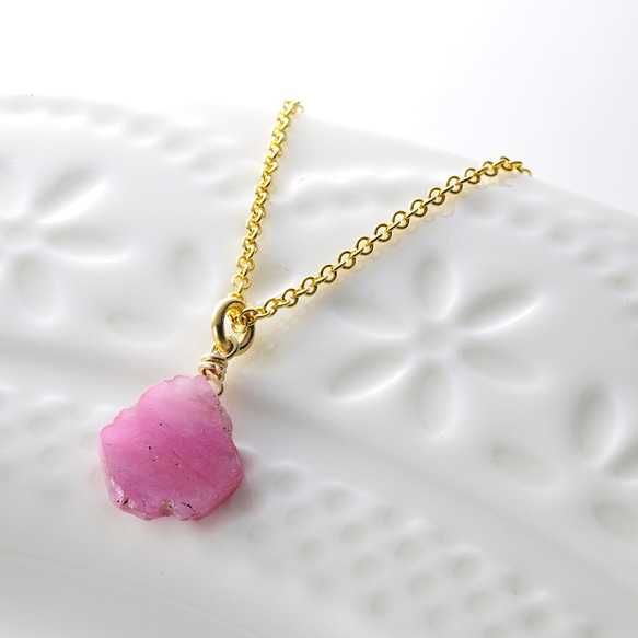 ピンクサファイア スライスタンブル ネックレス K14GF ネックレス