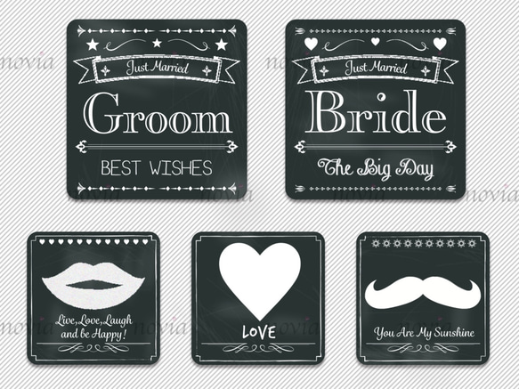 【ウェディング フォトプロップス】黒板風  『Groom ＆ Bride』と『唇・ひげ・ハート』〜５本セット〜 6枚目の画像