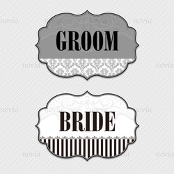 【ウェディング フォトプロップス】ダマスク＆ストライプ 高級感あふれるクラシックな 『GROOM ＆ BRIDE』セット 3枚目の画像