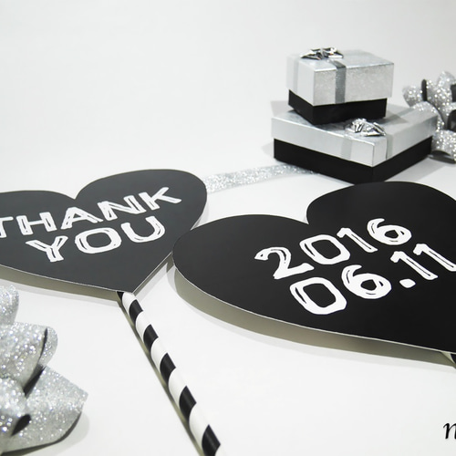 ウェディング フォトプロップス】日付入れ！手書き風 ハート 『THANK