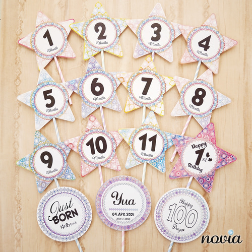 BABYマンスリー フォトプロップス 】キュートな星型モロッカン柄 文字