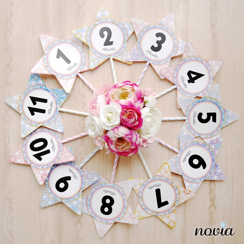 BABYマンスリー フォトプロップス 】キュートな星型モロッカン柄 文字