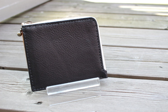小さくて薄いお財布　イタリアンレザー　ブラック 1枚目の画像