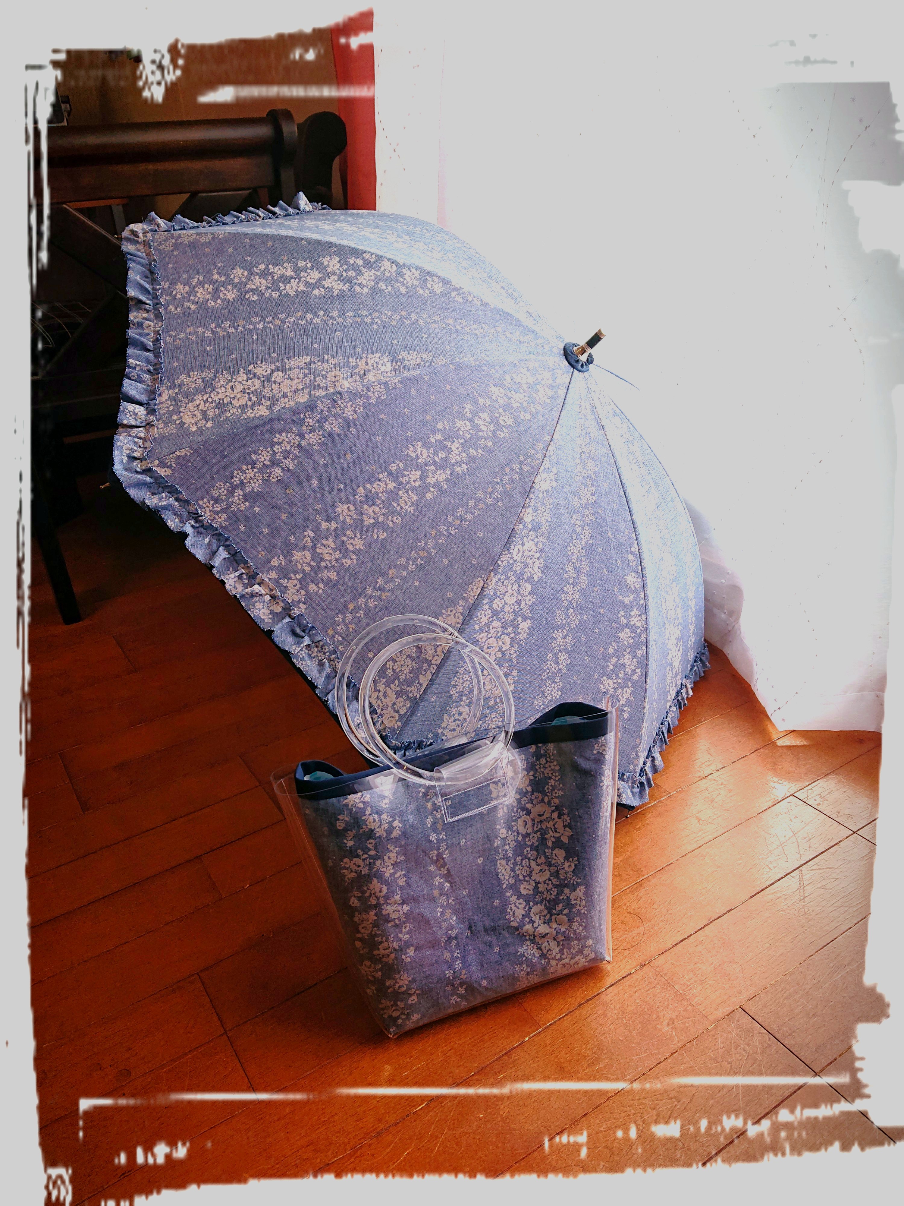 リンクコーデ2020 お揃いの日傘とクリアトートバッグ