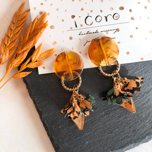 べっ甲×フラワータッセル♢ 2way earring イヤリング 