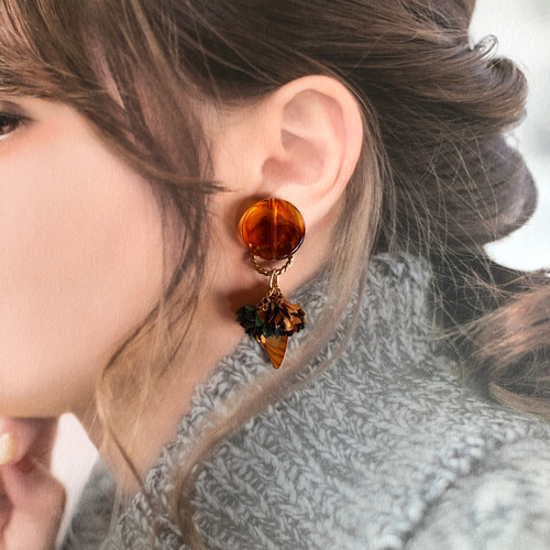 べっ甲×フラワータッセル♢ 2way earring イヤリング 