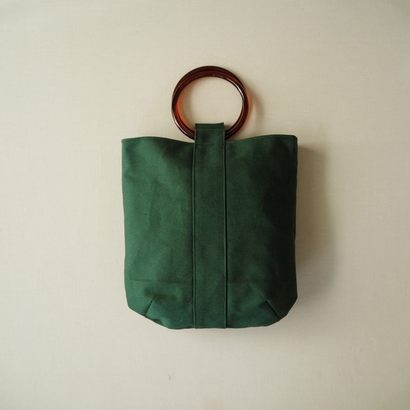 ●受注生産●はな刺繍のリングバッグ【深緑】 2枚目の画像