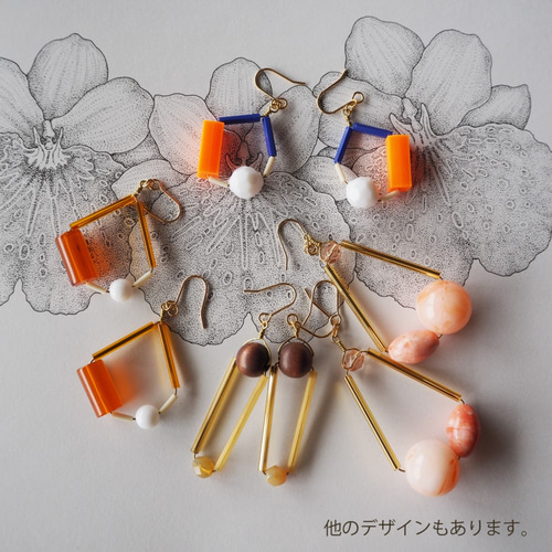 ○sale○竹ビーズとヴィンテージパーツの図形 ピアス/イヤリング【1