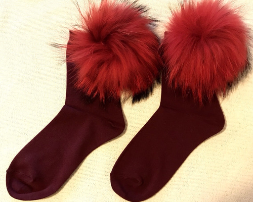 ファーソックス レッド×ボルドー 靴下 cochieco seisakujyo 通販