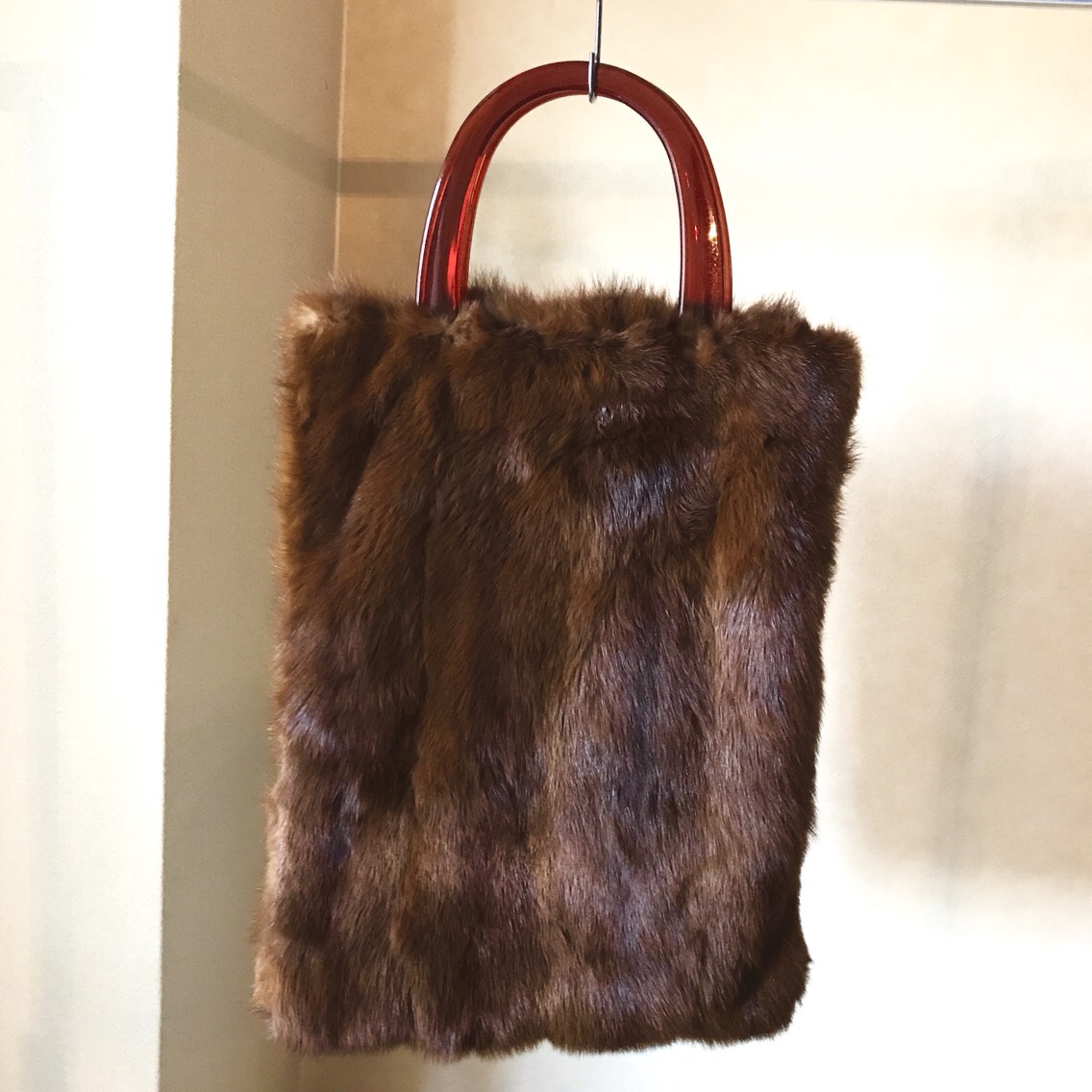 ミンクトートバッグ ダークブラウン