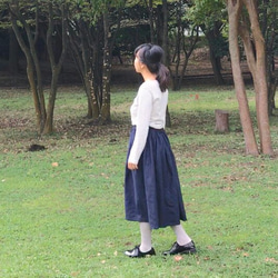 linen/gatherlongskirt/navy 3枚目の画像