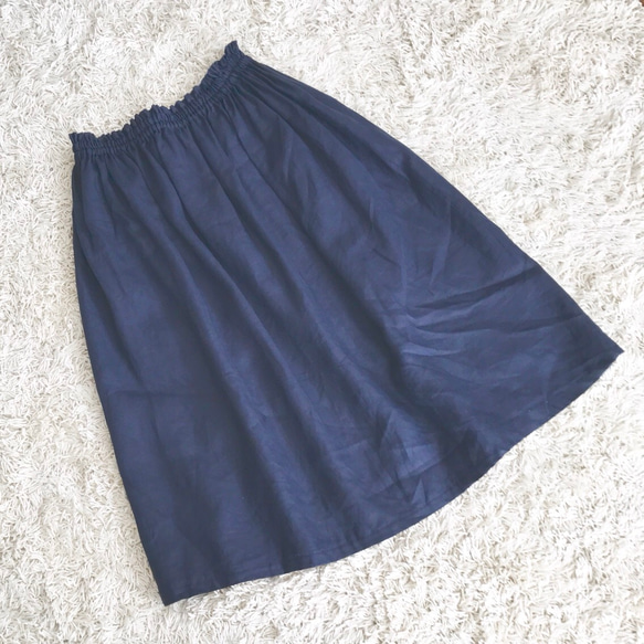 linen/gatherlongskirt/navy 5枚目の画像