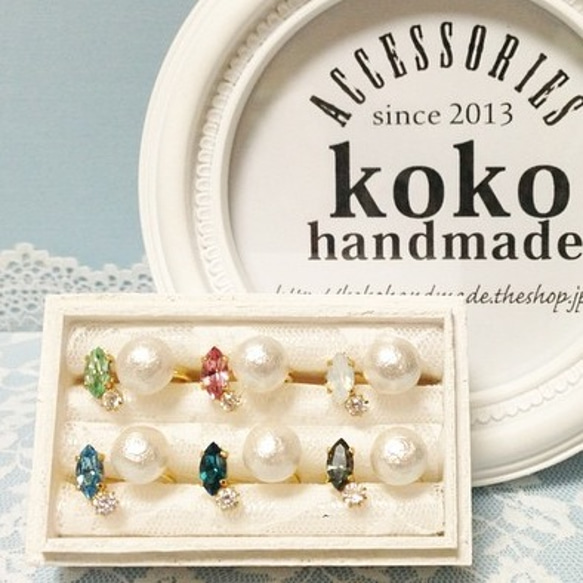 swarovski&cotton pearl fork ring 2枚目の画像