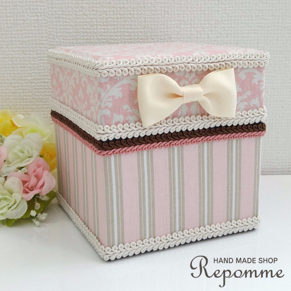 リボンが可愛い蓋付きキューブBOX　14cm×14cm 4枚目の画像