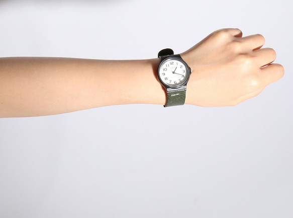 f HM社 糸使用♪ CASIO MQ24専用 アリゾナレザー革ベルト 腕時計 カーキ 8枚目の画像