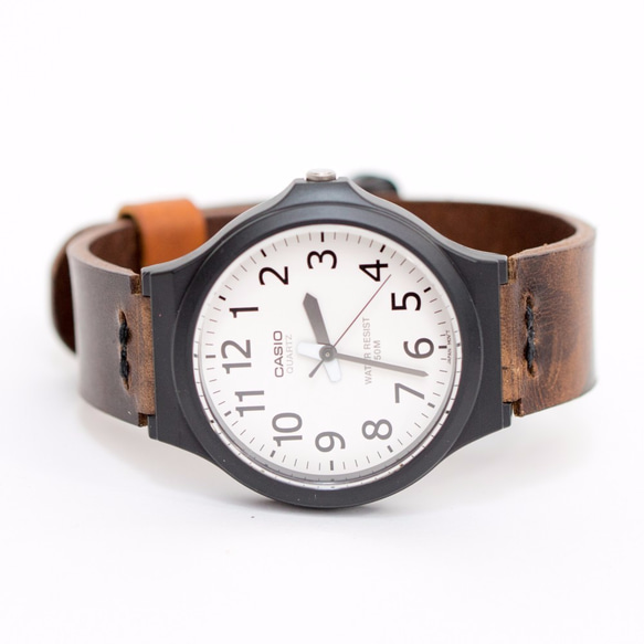 6 チプカシ カモフラ CASIO ワイドフェイス レザー 革ベルト 腕時計 迷彩 カモフラージュ 1枚目の画像