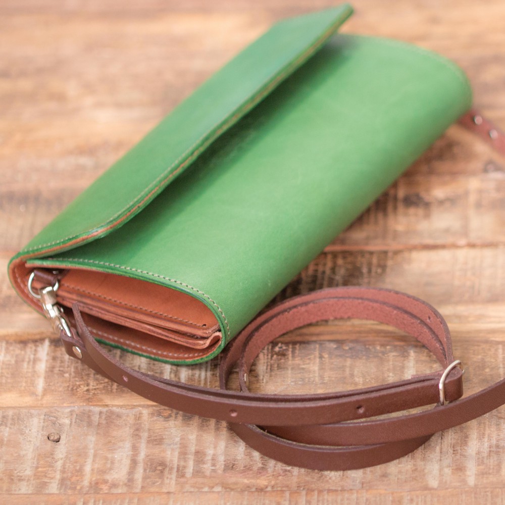 【送料無料】Pastel Tone グリーン 長財布 財布 イタリアンレザー ギャルソン ウォレット 三つ折り