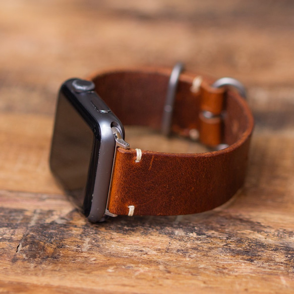 AW1 [新品] 棕色義大利皮革錶帶 適用於 Apple Watch Series 7 相容 第2張的照片