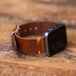 AW1 [新品] 棕色義大利皮革錶帶 適用於 Apple Watch Series 7 相容 第4張的照片
